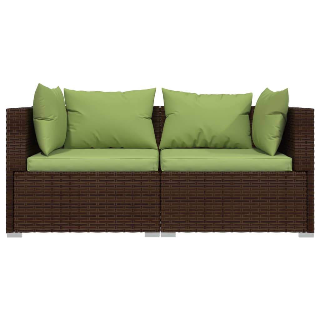 3 pcs conjunto lounge jardim c/ almofadões vime PE castanho - Image 4