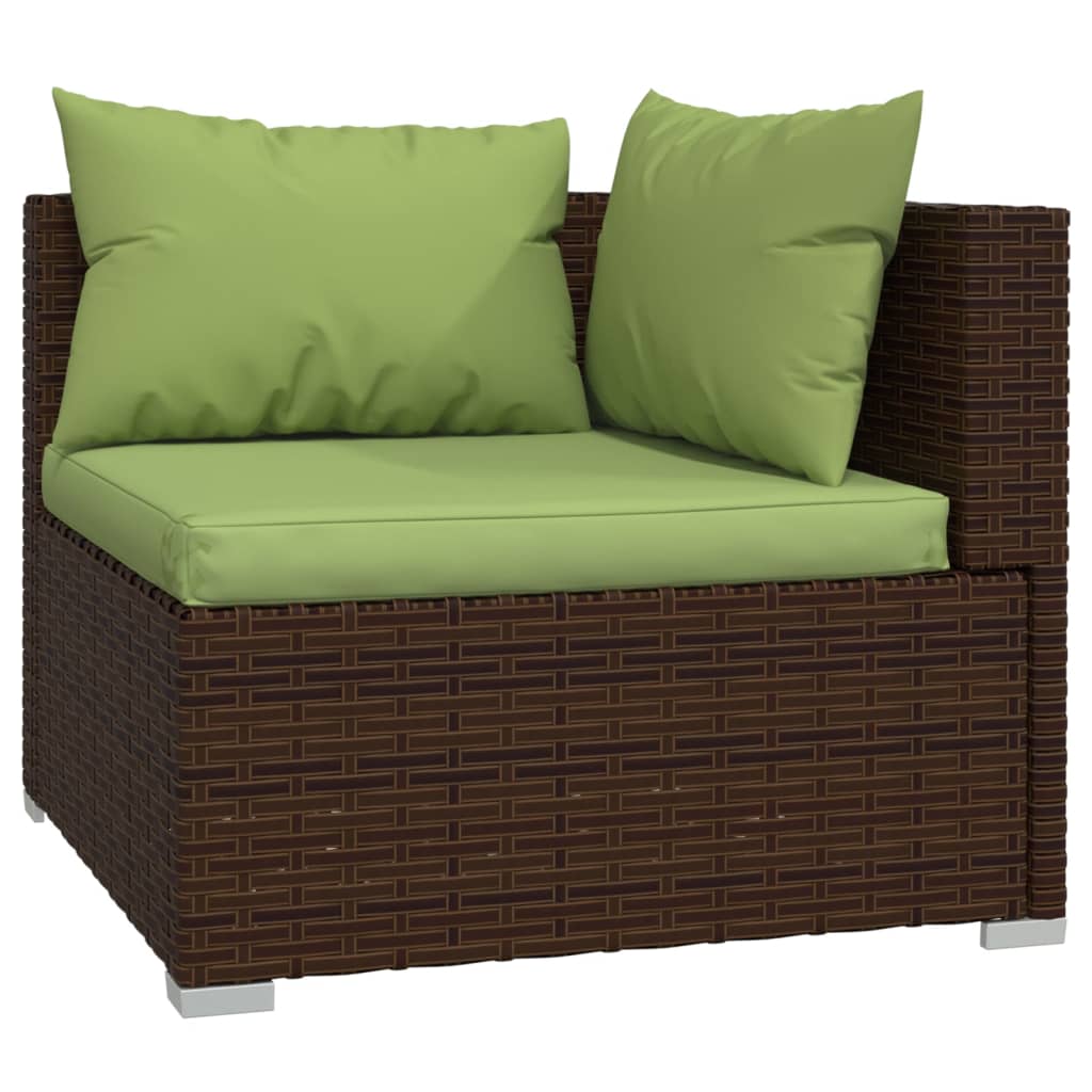 3 pcs conjunto lounge jardim c/ almofadões vime PE castanho - Image 5