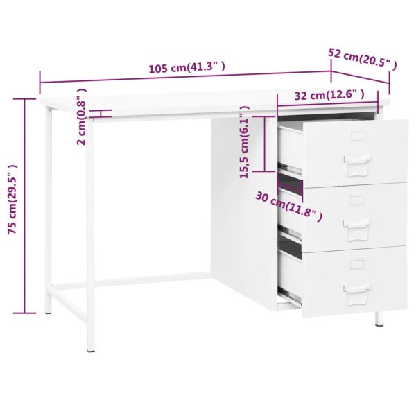 Secretária industrial c/ gavetas 105x52x75 cm aço branco - Image 8