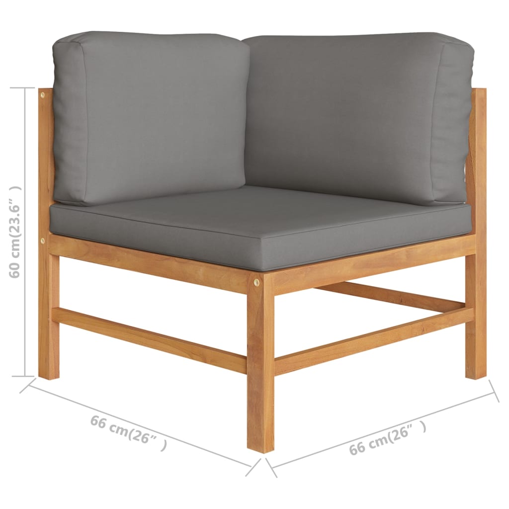 6 pcs conj. lounge de jardim + almofadões cinzentos teca maciça - Image 7