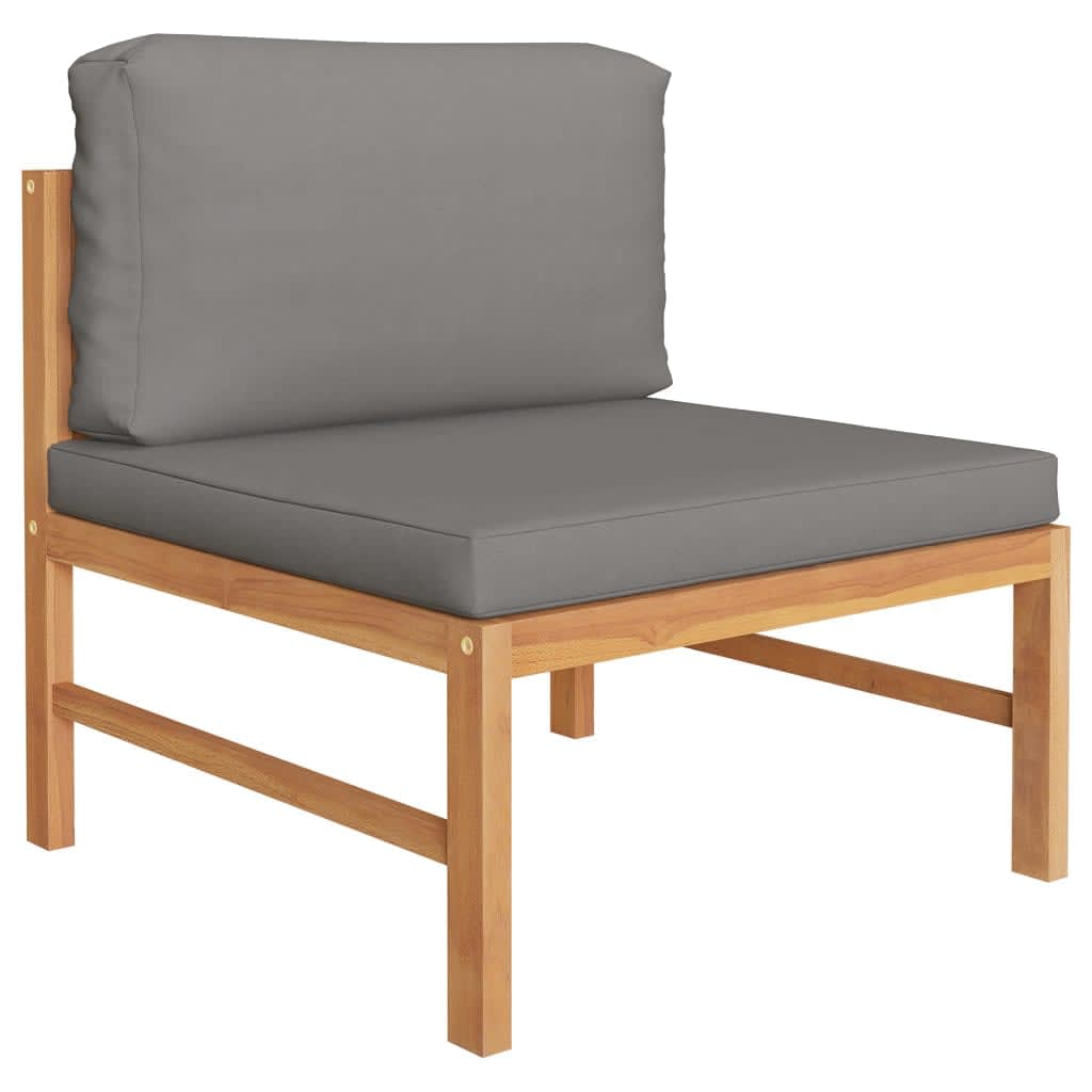 6 pcs conj. lounge de jardim + almofadões cinzentos teca maciça - Image 4
