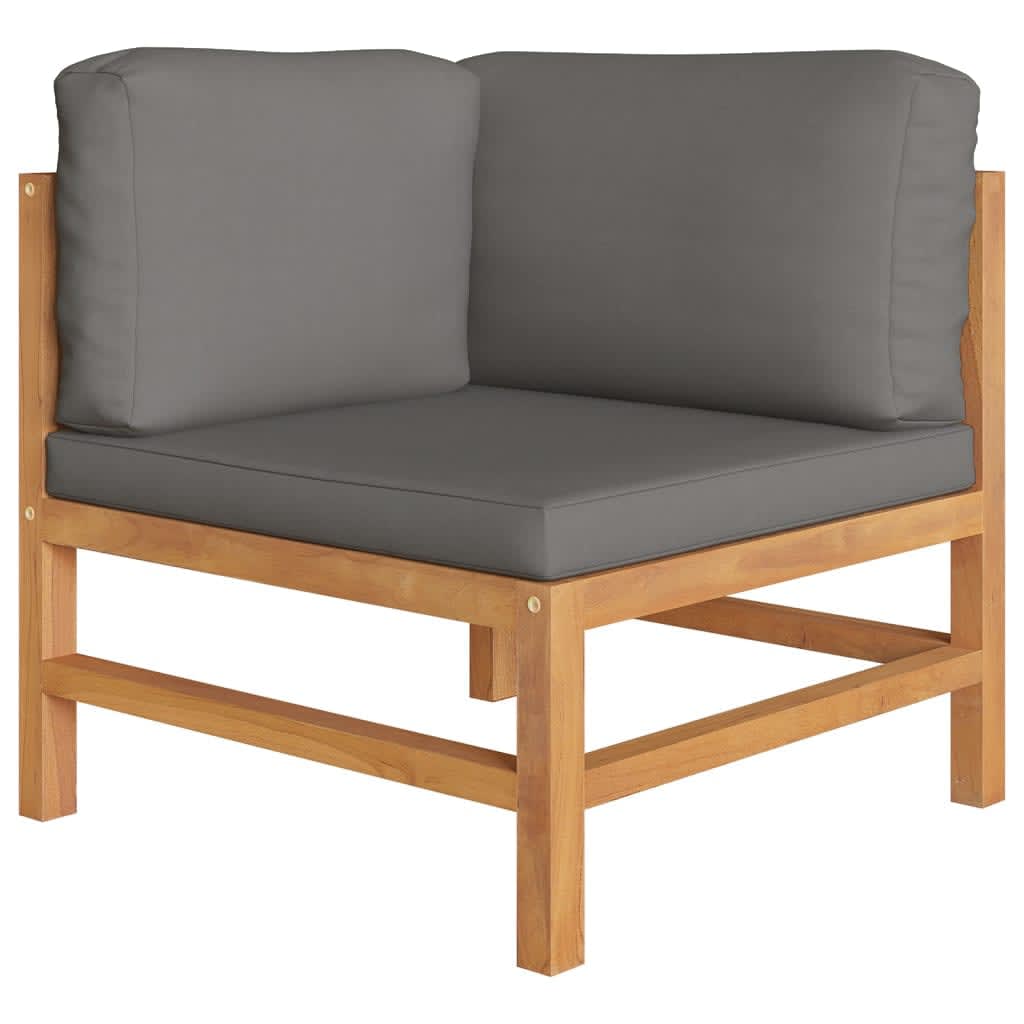 6 pcs conj. lounge de jardim + almofadões cinzentos teca maciça - Image 3