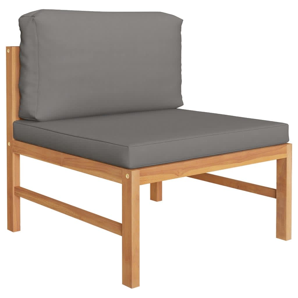 6 pcs conj. lounge de jardim + almofadões cinzentos teca maciça - Image 4