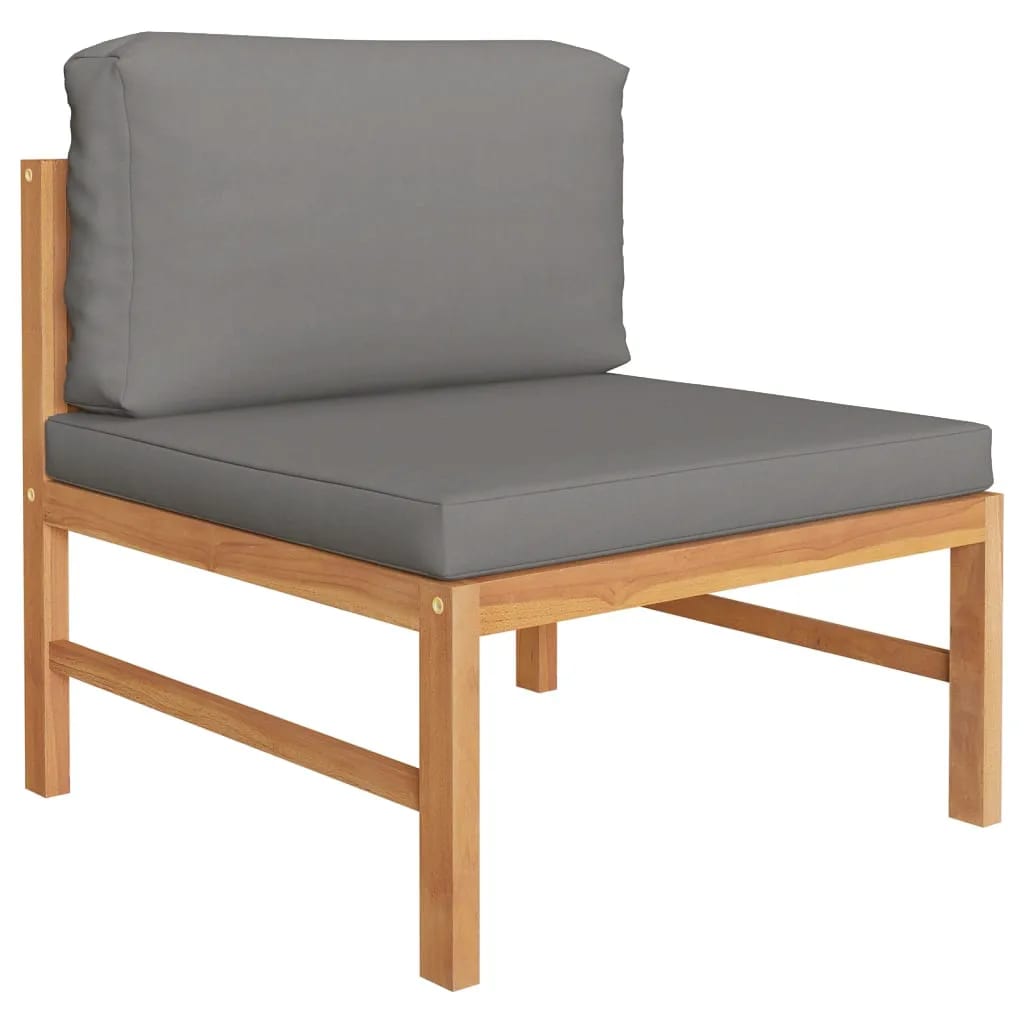 6 pcs conj. lounge jardim c/ almofadões cinzentos teca maciça - Image 4