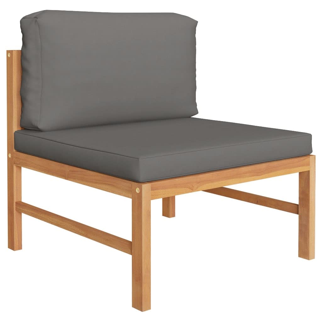 4 pcs conj. lounge jardim c/ almofadões cinzentos teca maciça - Image 2