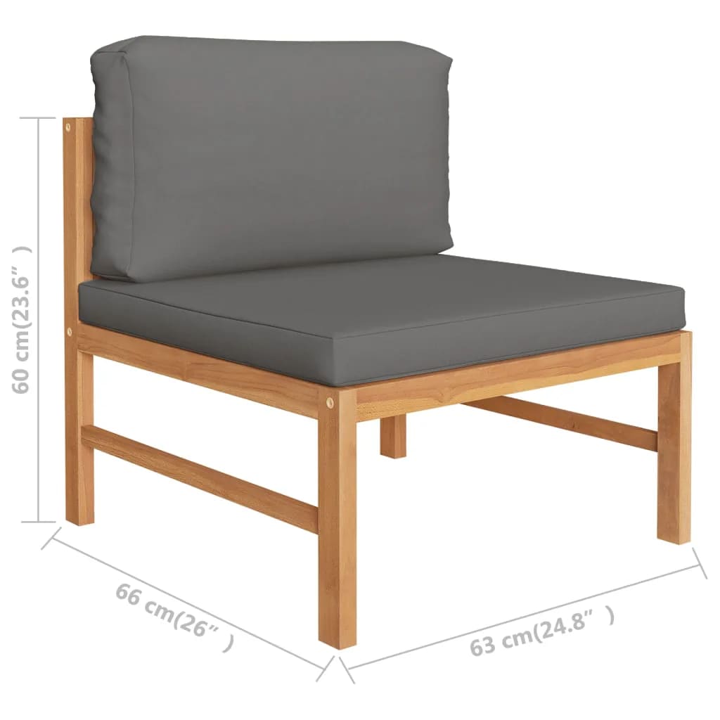 4 pcs conj. lounge jardim c/ almofadões cinzentos teca maciça - Image 5