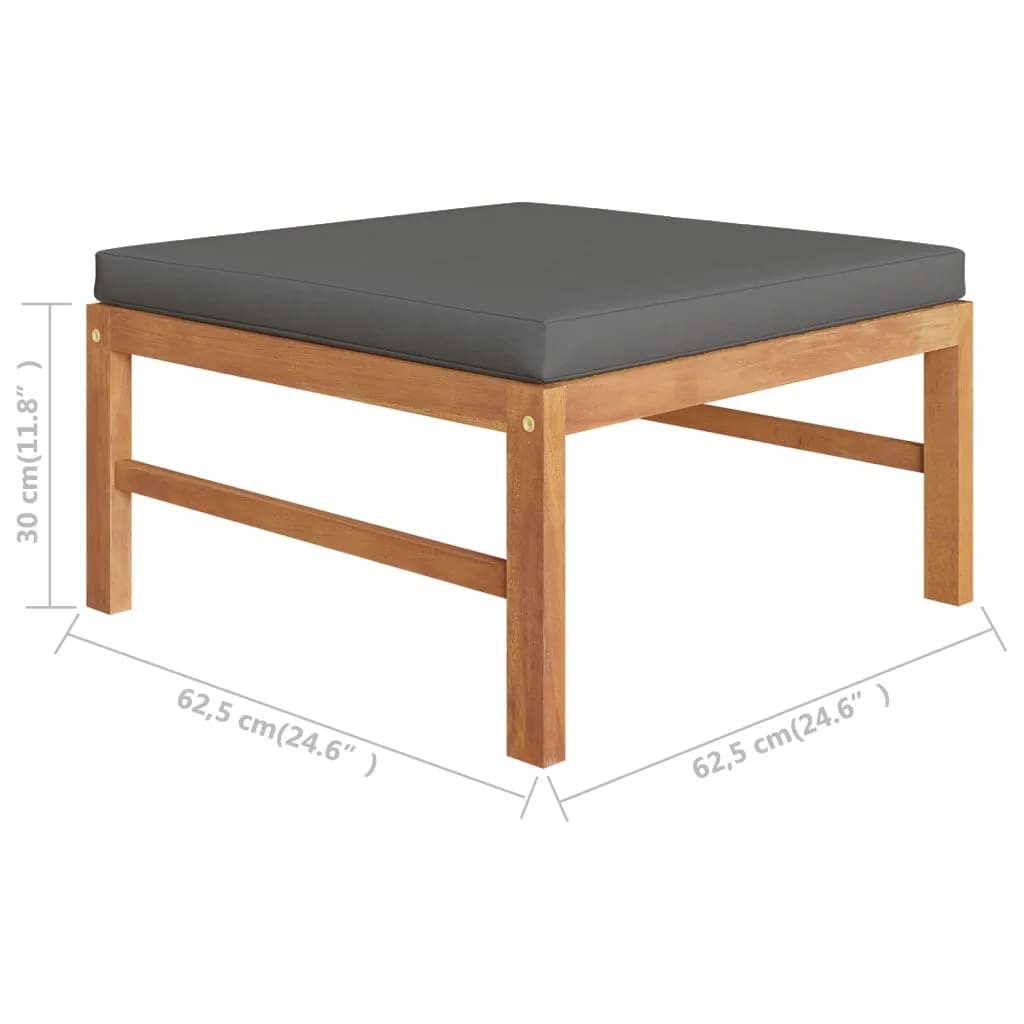 4 pcs conj. lounge jardim c/ almofadões cinzentos teca maciça - Image 6