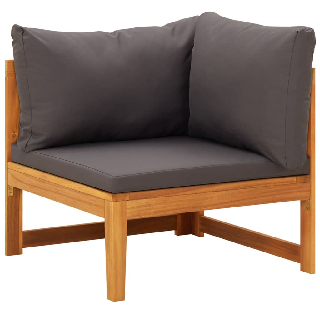3 pcs conj. lounge de jardim c/ almofadões cinza-escuro acácia - Image 2