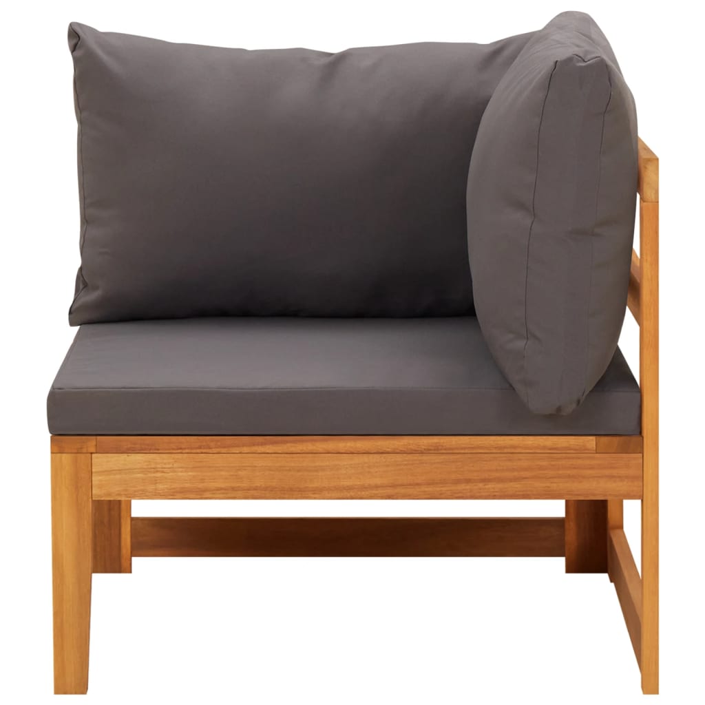 3 pcs conj. lounge de jardim c/ almofadões cinza-escuro acácia - Image 3