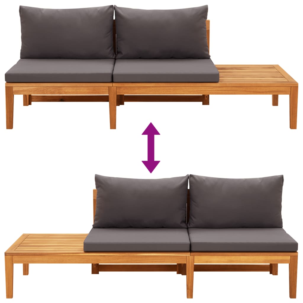 3 pcs conj. lounge de jardim c/ almofadões cinza-escuro acácia - Image 6
