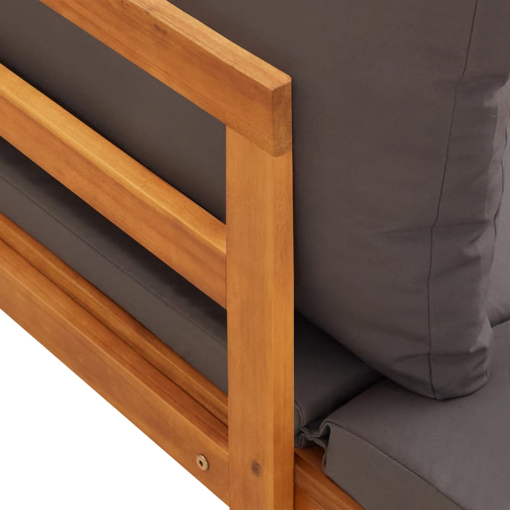 3 pcs conj. lounge de jardim c/ almofadões cinza-escuro acácia - Image 7