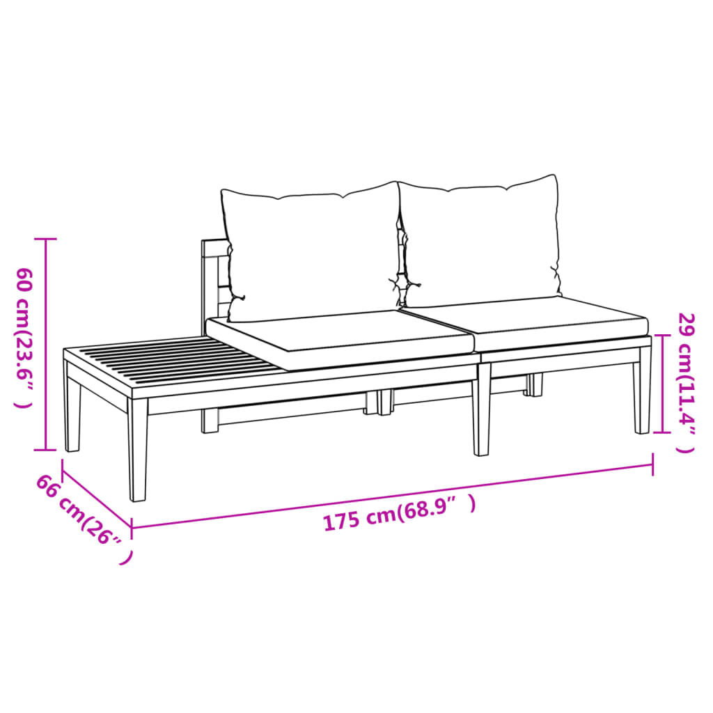 3 pcs conj. lounge de jardim c/ almofadões cinza-escuro acácia - Image 10