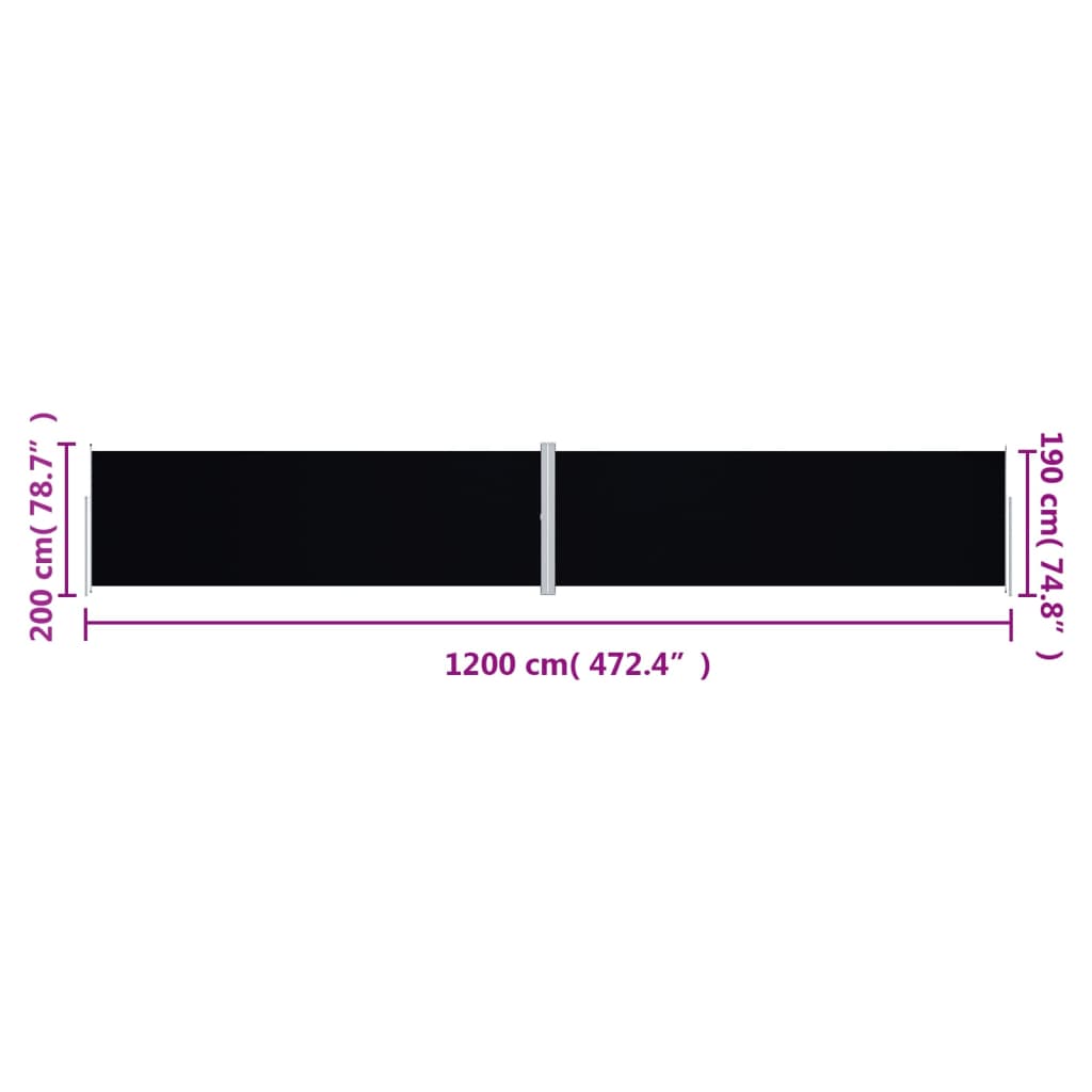 Toldo lateral retrátil 200x1200 cm preto - Image 8