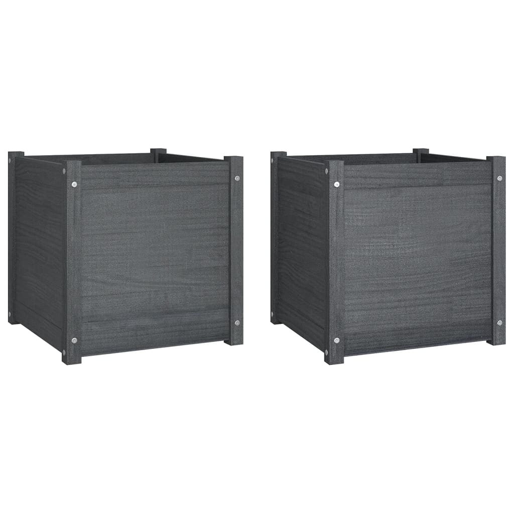 Vaso/floreira de jardim 2 pcs 50x50x50 cm pinho maciço cinzento - Image 2