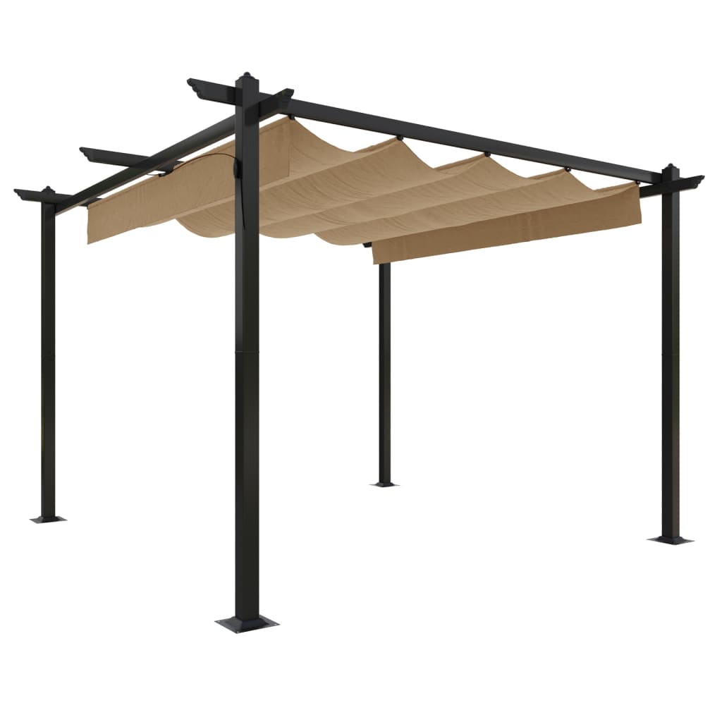 Gazebo de jardim com telhado retrátil 3x3 m cinza-acastanhado - Image 2