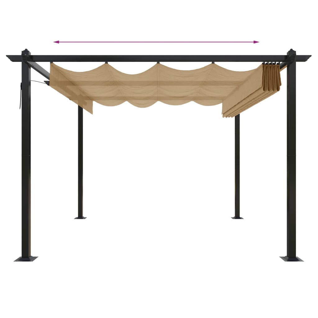 Gazebo de jardim com telhado retrátil 3x3 m cinza-acastanhado - Image 6