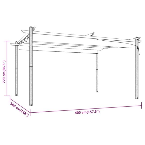 Gazebo de jardim com telhado retrátil 4x3 m cor creme - Image 8