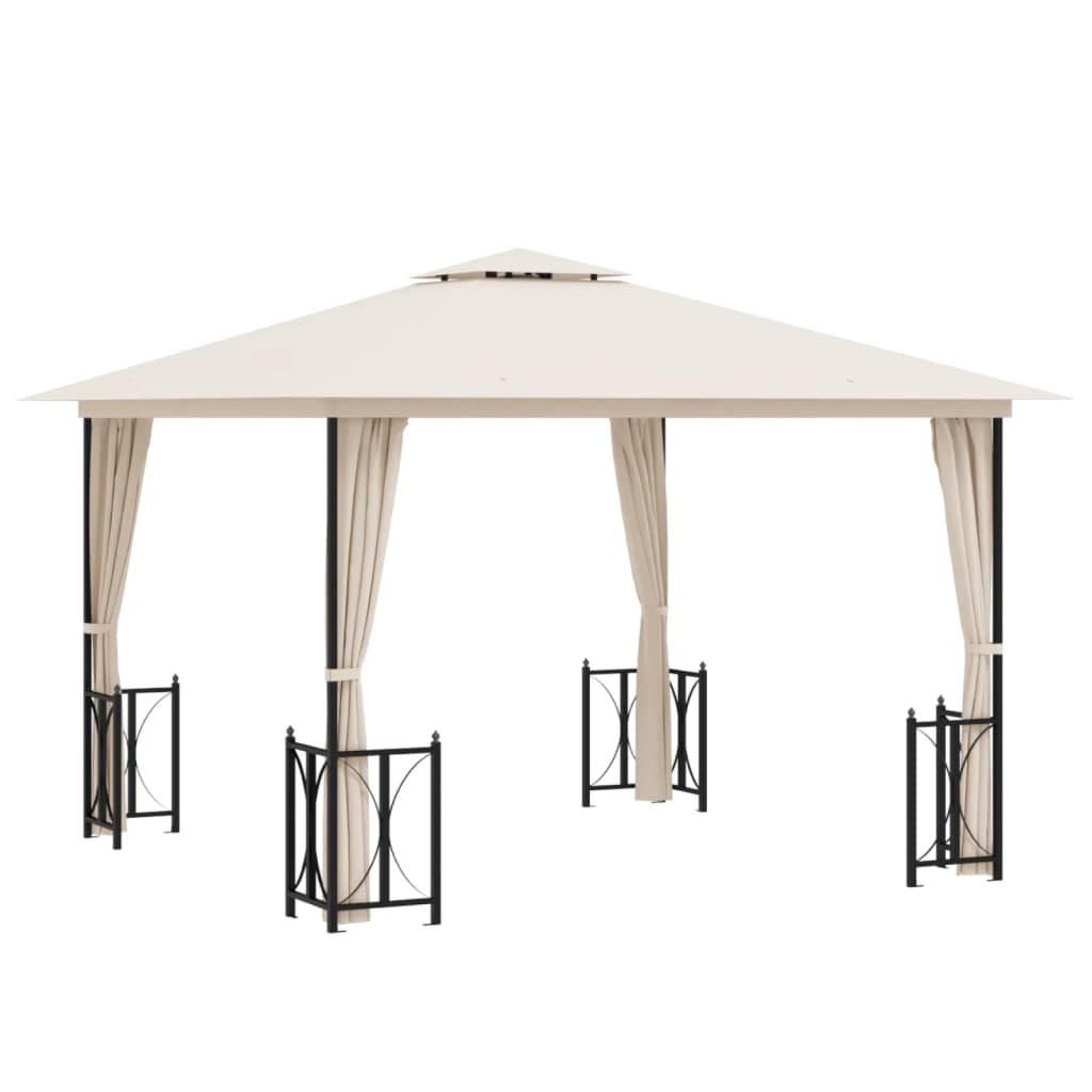 Gazebo com paredes laterais e telhado duplo 3x3 m cor creme - Image 2