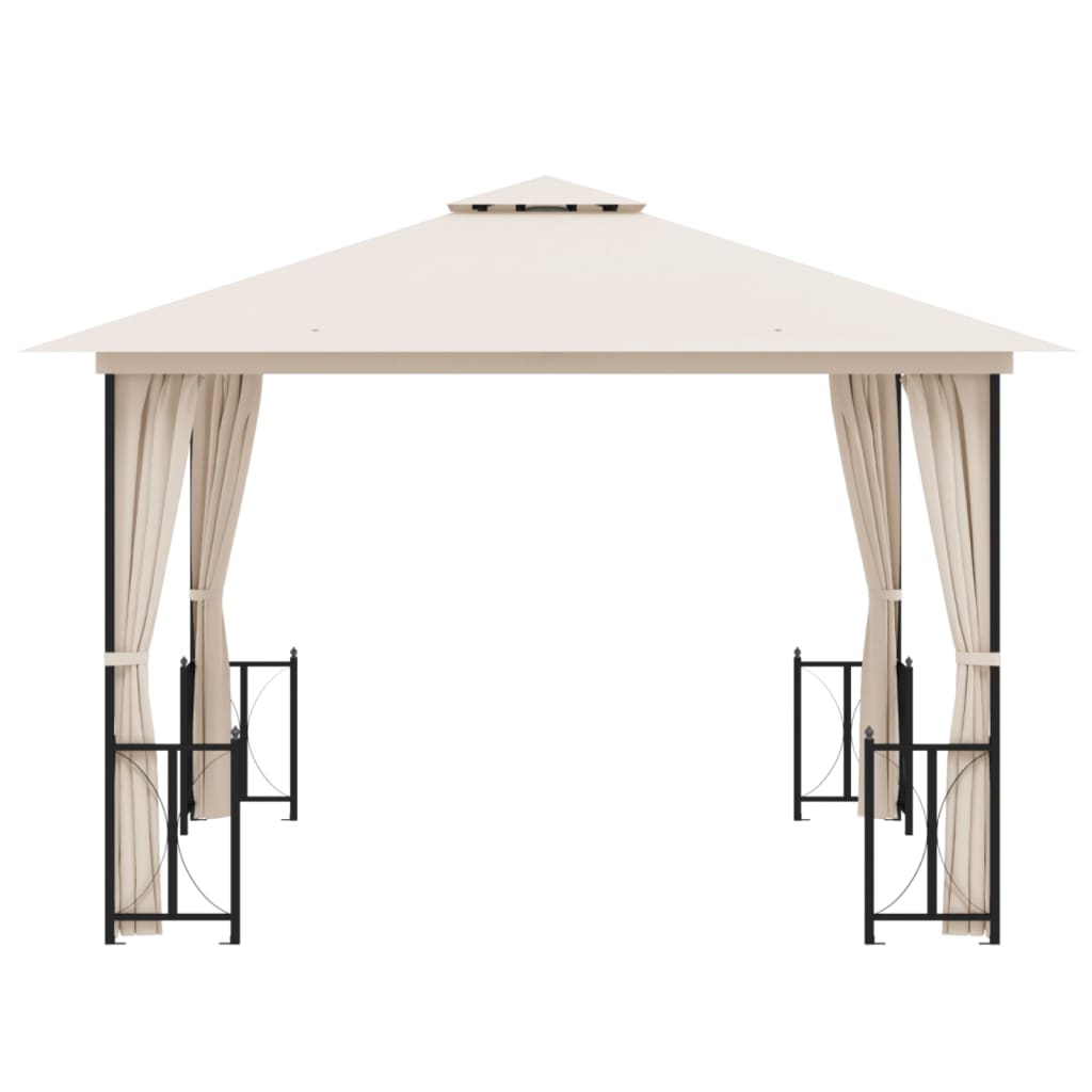 Gazebo com paredes laterais e telhado duplo 3x3 m cor creme - Image 3