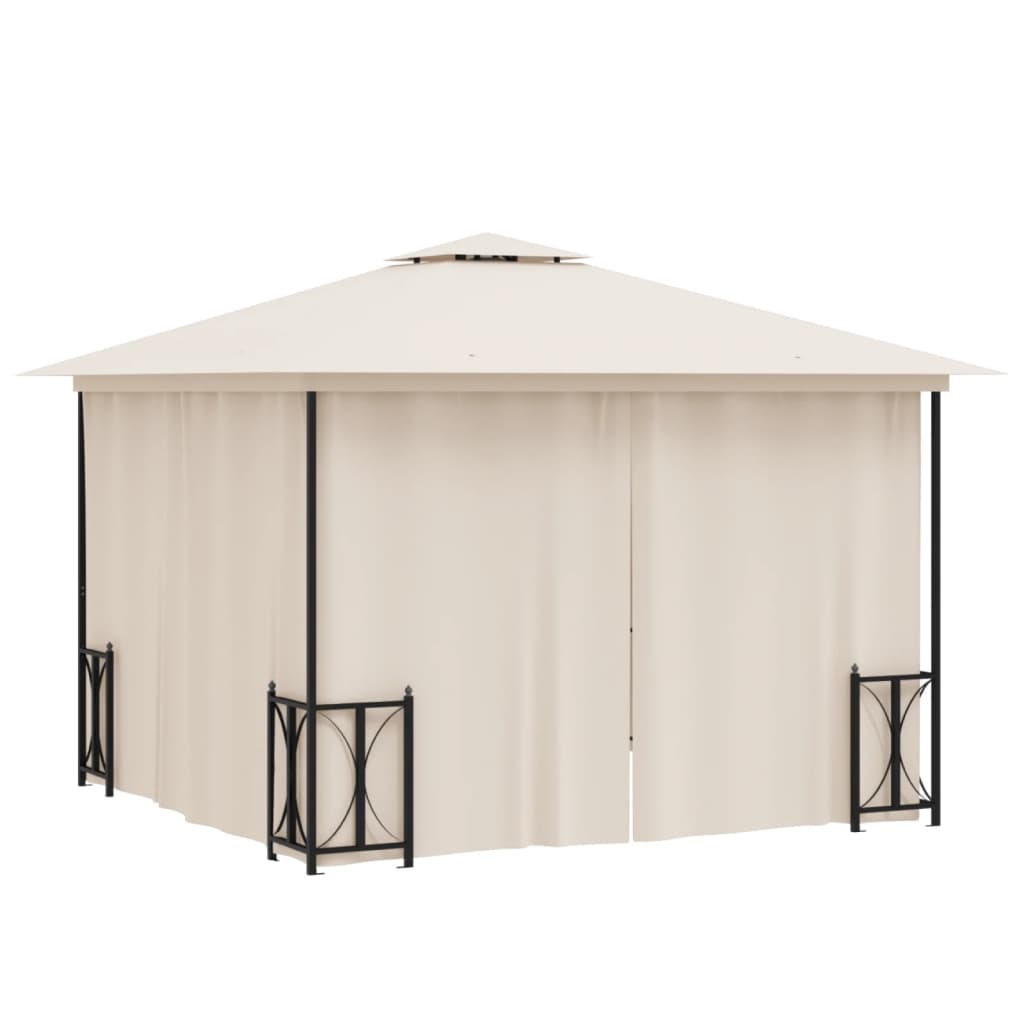 Gazebo com paredes laterais e telhado duplo 3x3 m cor creme - Image 4