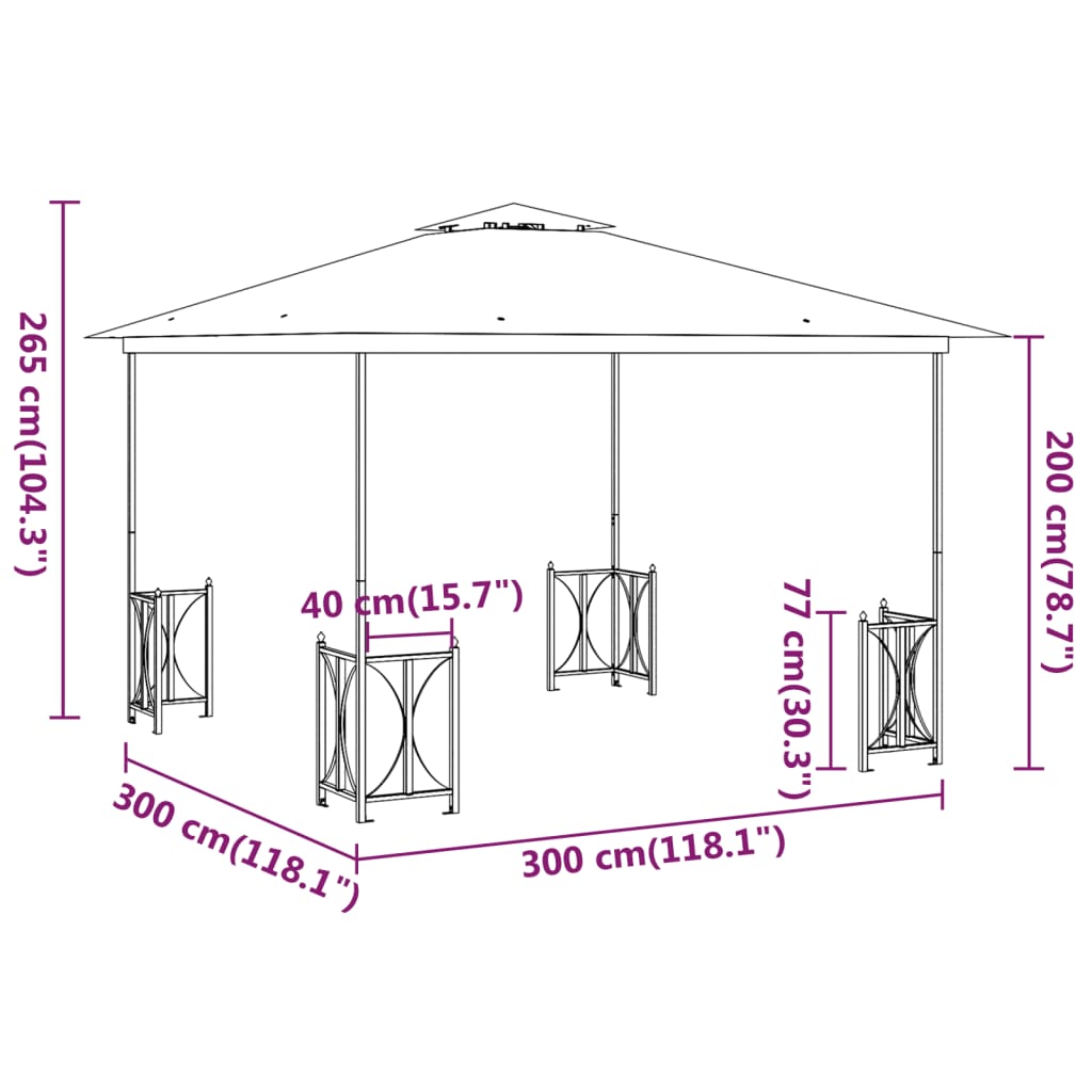 Gazebo com paredes laterais e telhado duplo 3x3 m cor creme - Image 6