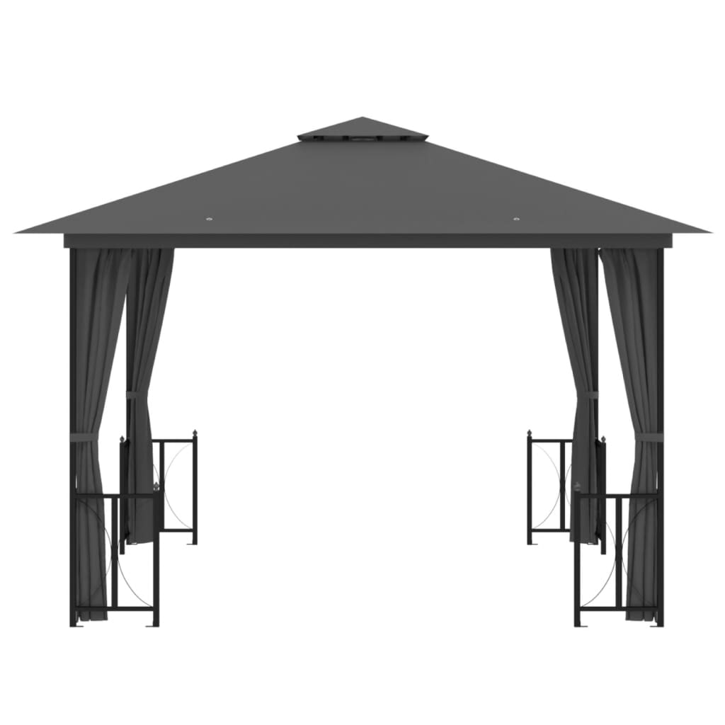 Gazebo com paredes laterais e telhado duplo 3x3 m cor antracite - Image 3
