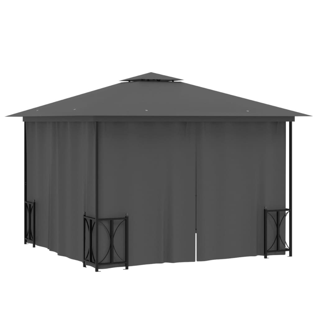 Gazebo com paredes laterais e telhado duplo 3x3 m cor antracite - Image 4
