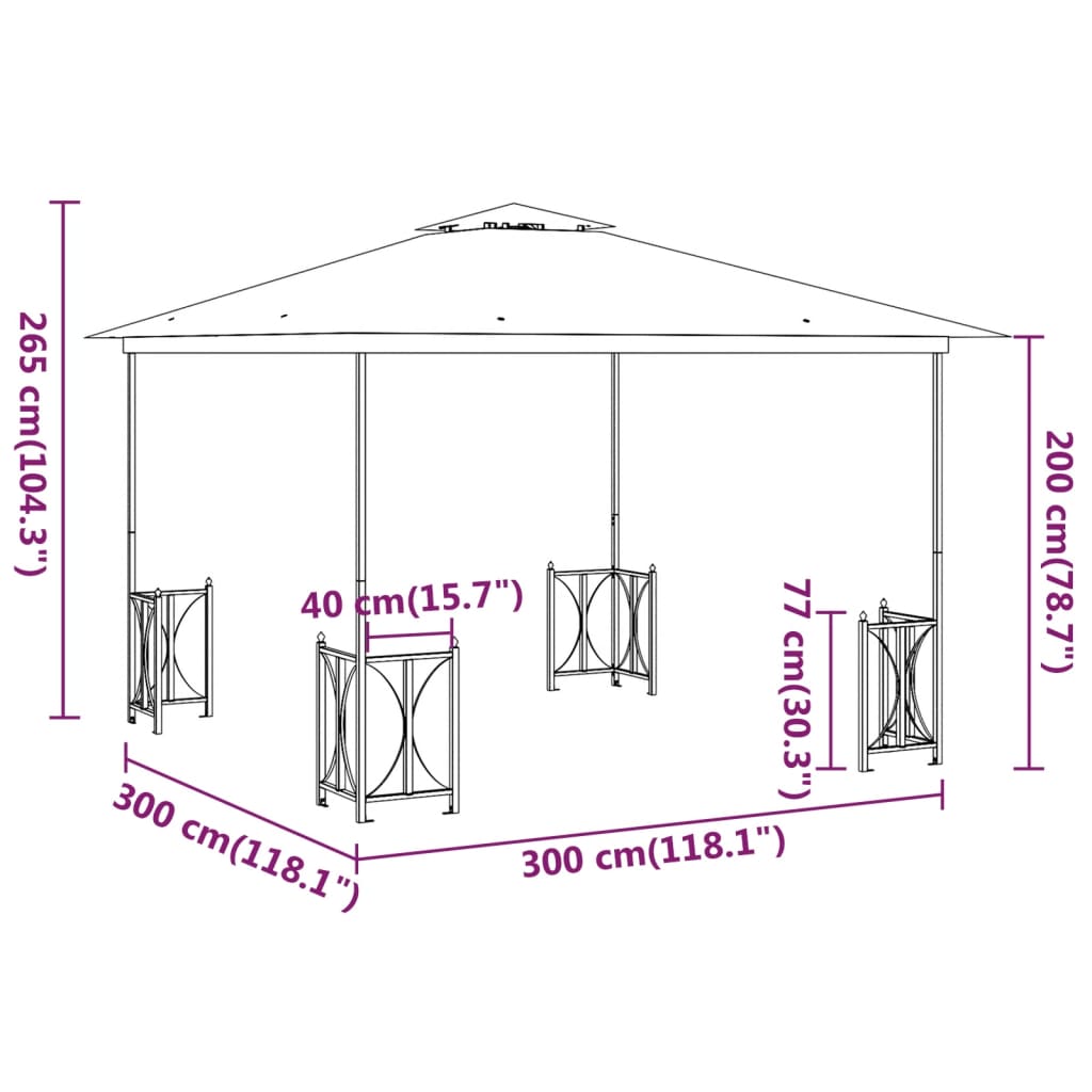 Gazebo com paredes laterais e telhado duplo 3x3 m cor antracite - Image 6
