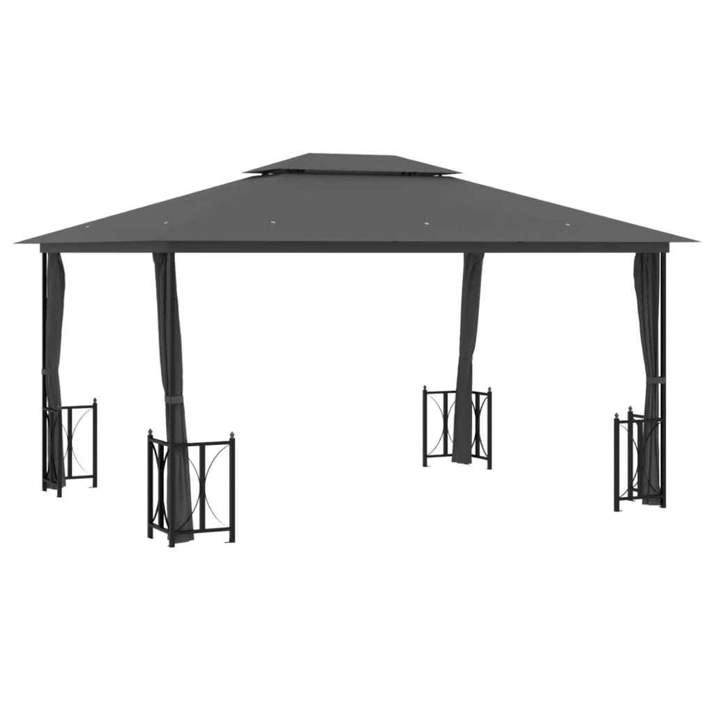 Gazebo com paredes laterais e telhado duplo 3x4 m cor antracite - Image 2