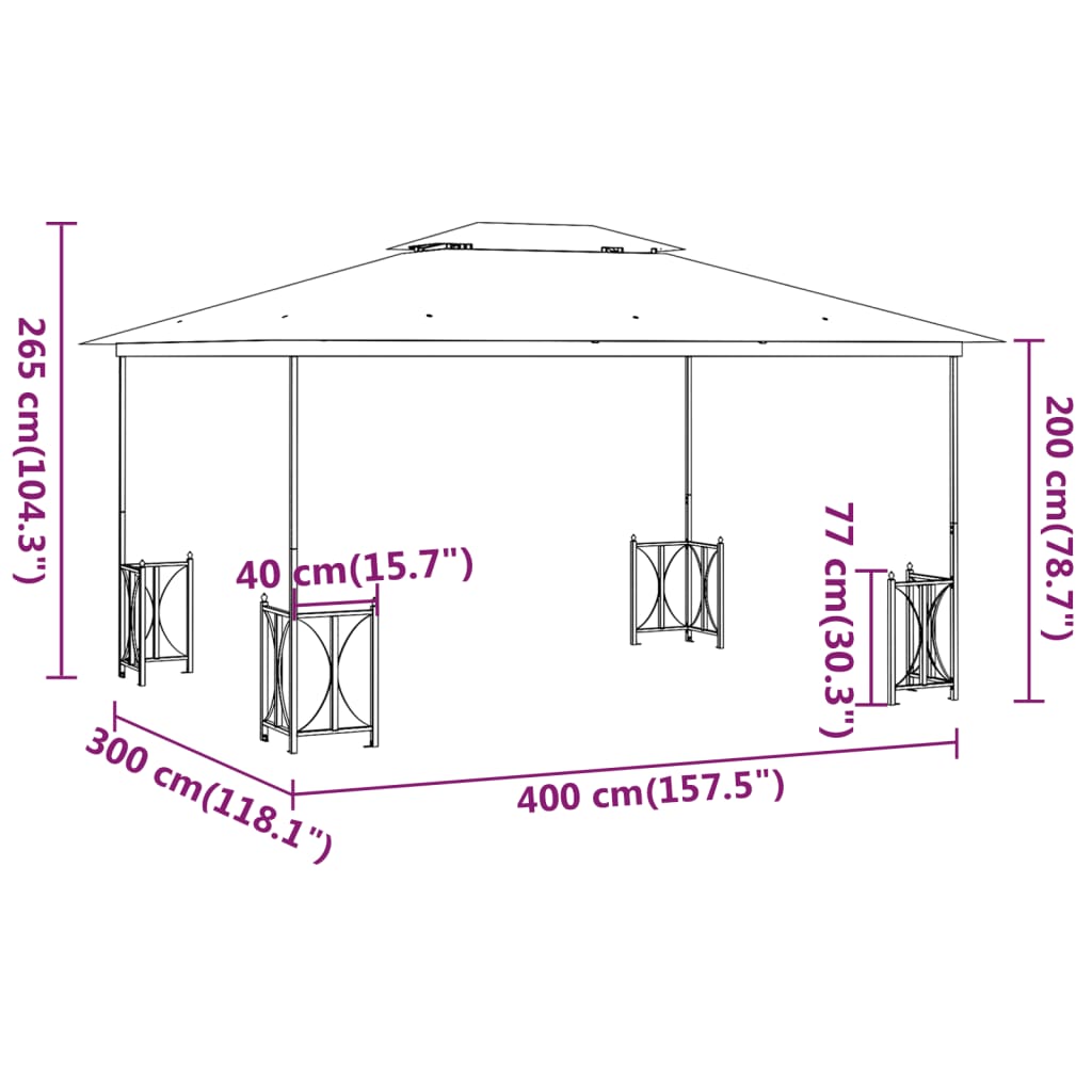 Gazebo com paredes laterais e telhado duplo 3x4 m cor antracite - Image 6