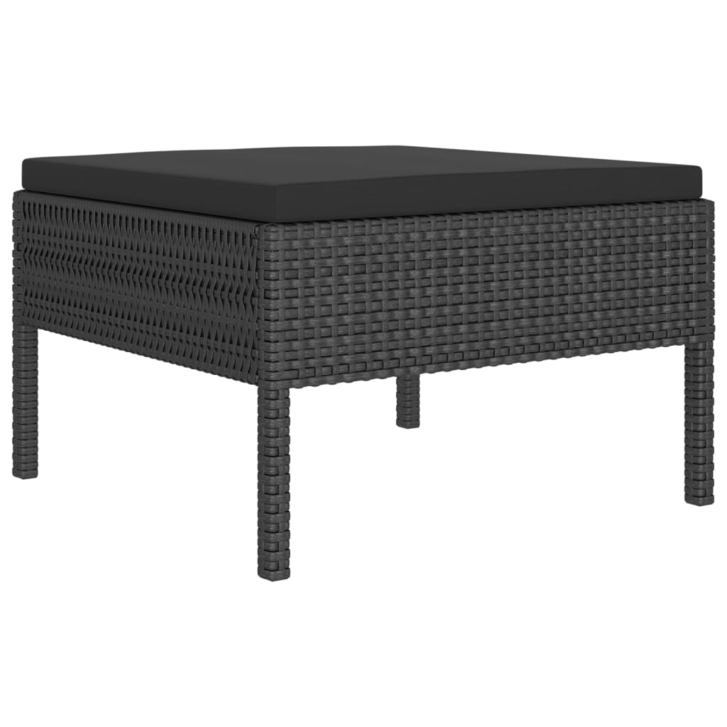 5 pcs conjunto lounge de jardim c/ almofadões vime PE preto - Image 4