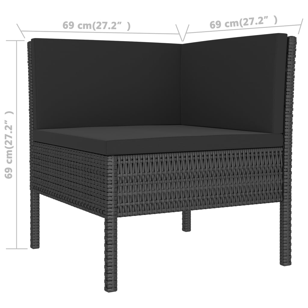 5 pcs conjunto lounge de jardim c/ almofadões vime PE preto - Image 5