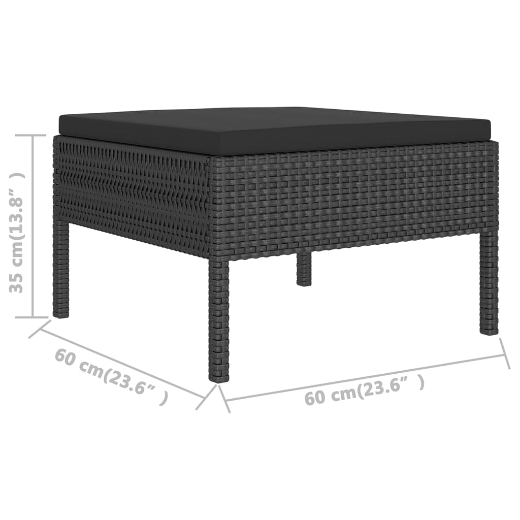 5 pcs conjunto lounge de jardim c/ almofadões vime PE preto - Image 7