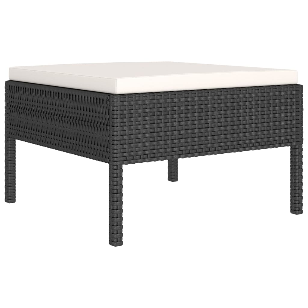 5 pcs conjunto lounge de jardim c/ almofadões vime PE preto - Image 3