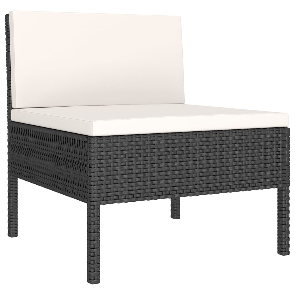 5 pcs conjunto lounge de jardim c/ almofadões vime PE preto - Image 4
