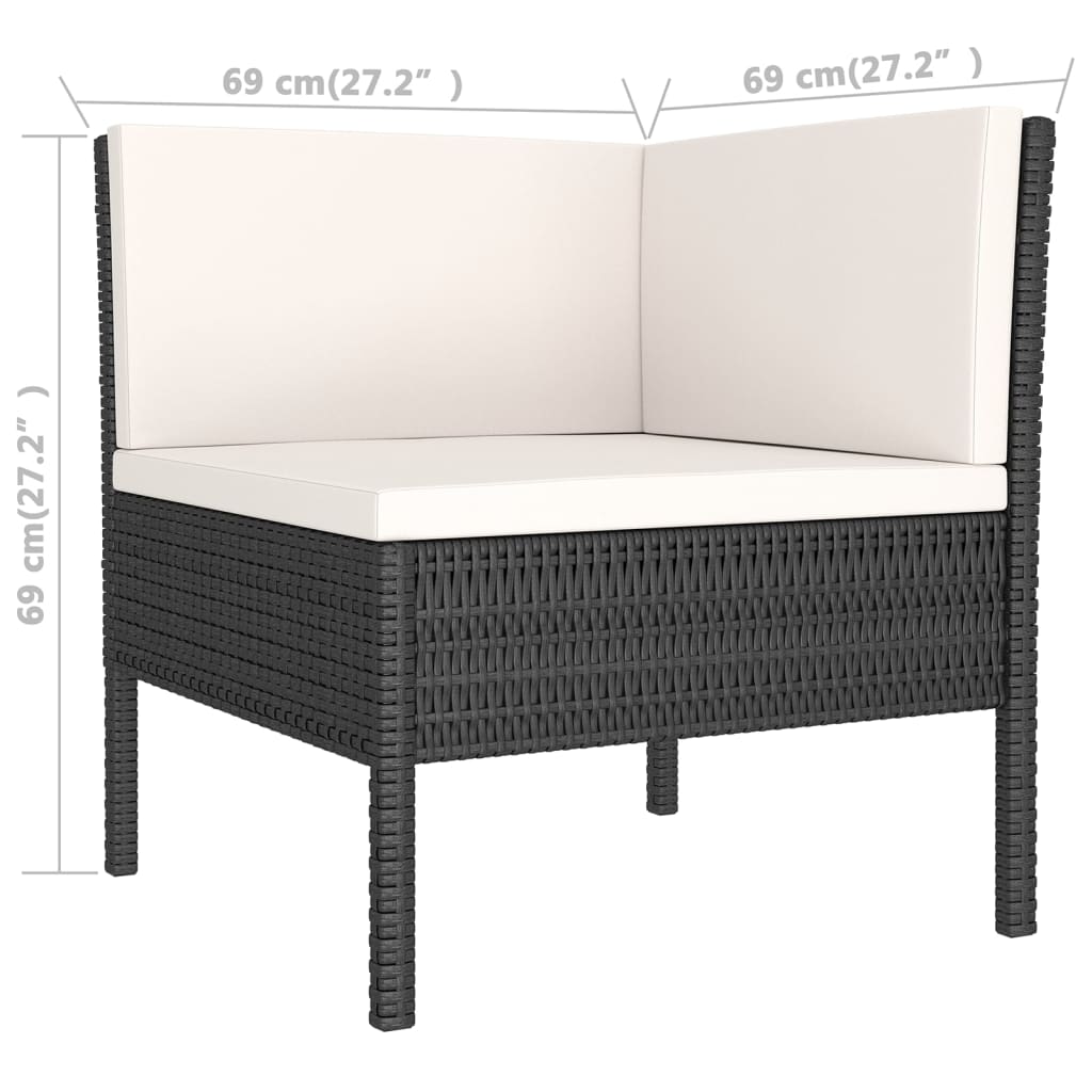 5 pcs conjunto lounge de jardim c/ almofadões vime PE preto - Image 5