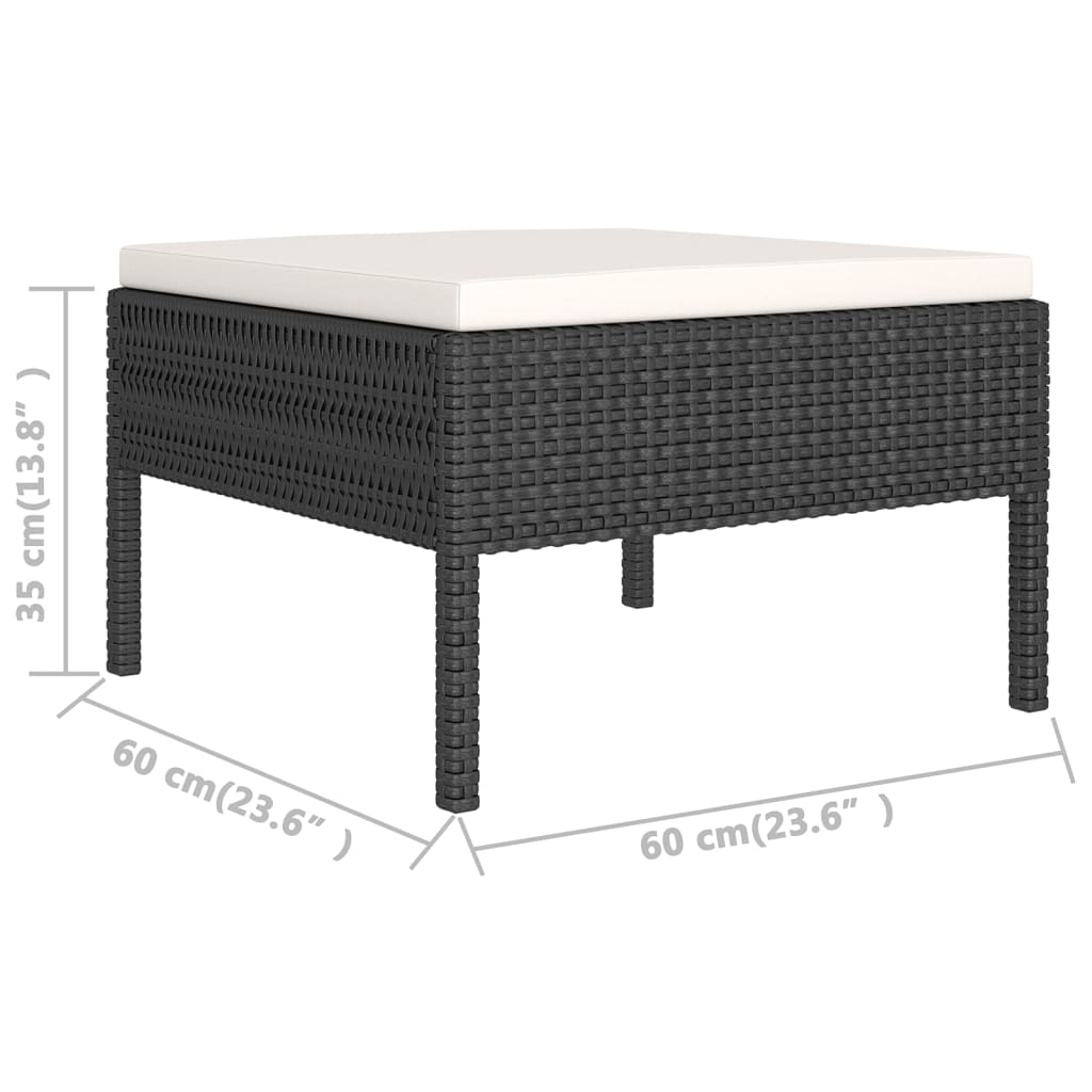 5 pcs conjunto lounge de jardim c/ almofadões vime PE preto - Image 7