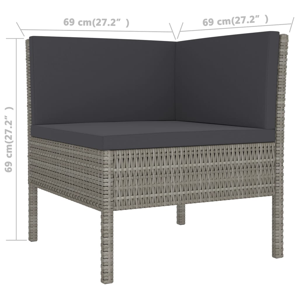 9 pcs conjunto lounge de jardim c/ almofadões vime PE cinzento - Image 6