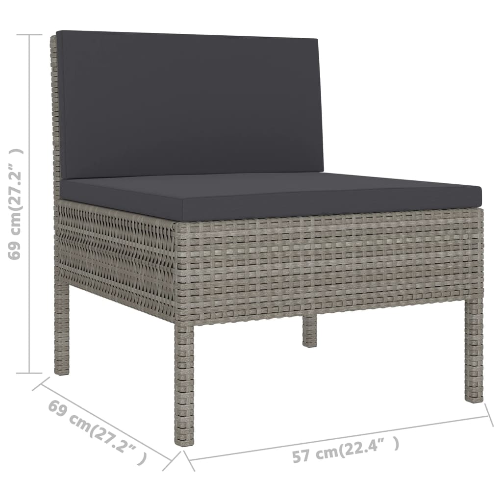 9 pcs conjunto lounge de jardim c/ almofadões vime PE cinzento - Image 7