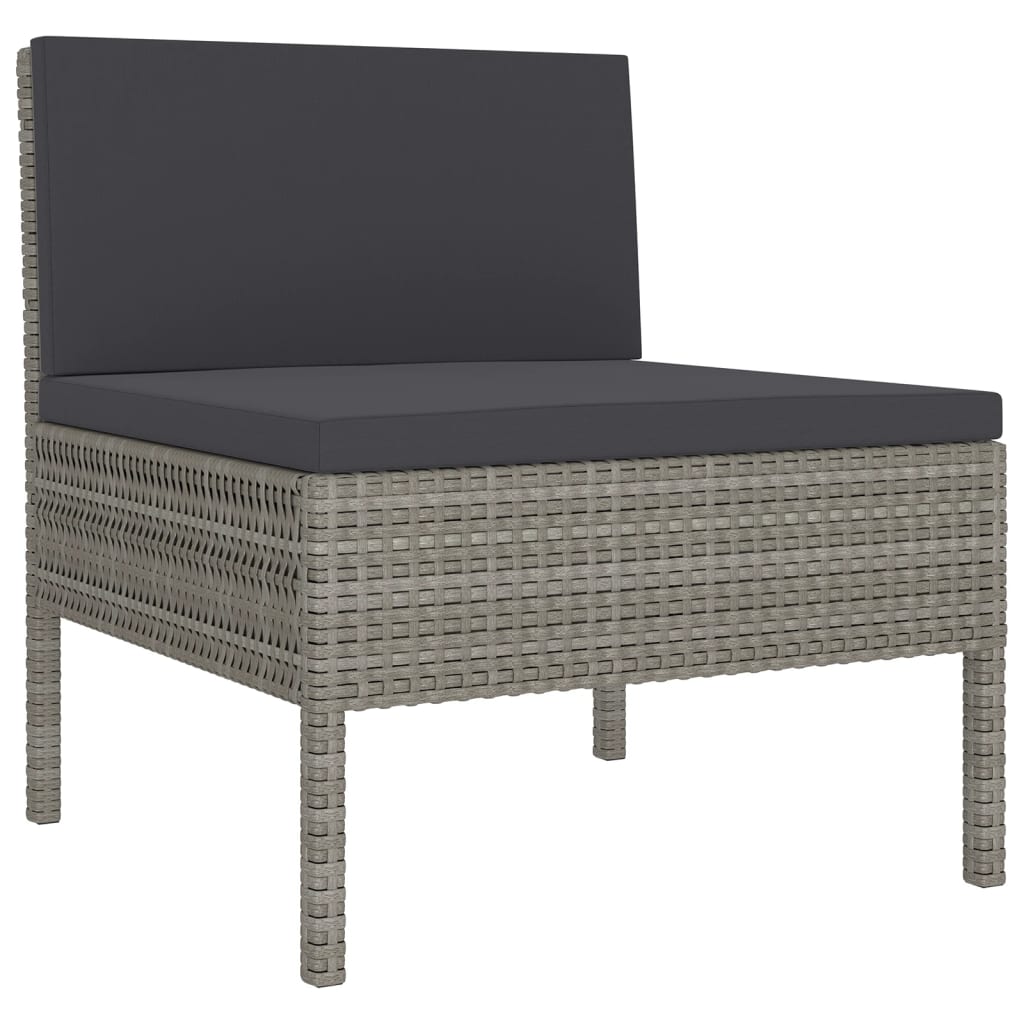 9 pcs conjunto lounge de jardim c/ almofadões vime PE cinzento - Image 5