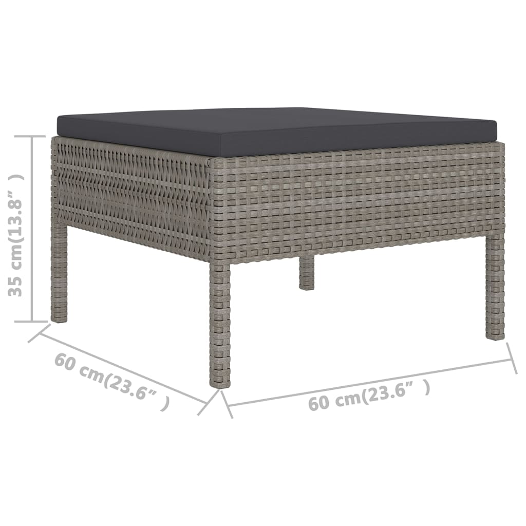 12 pcs conjunto lounge de jardim c/ almofadões vime PE cinzento - Image 6