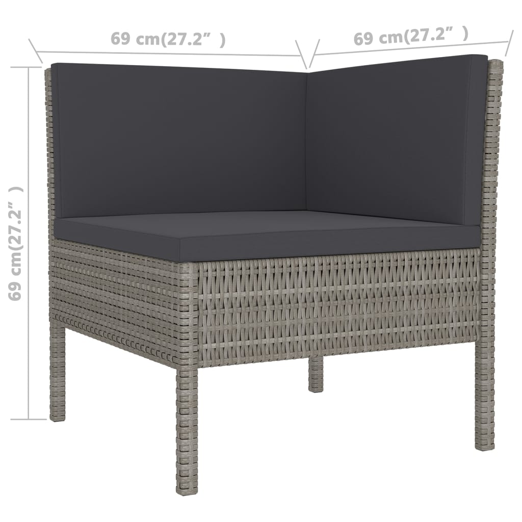 12 pcs conjunto lounge de jardim c/ almofadões vime PE cinzento - Image 8