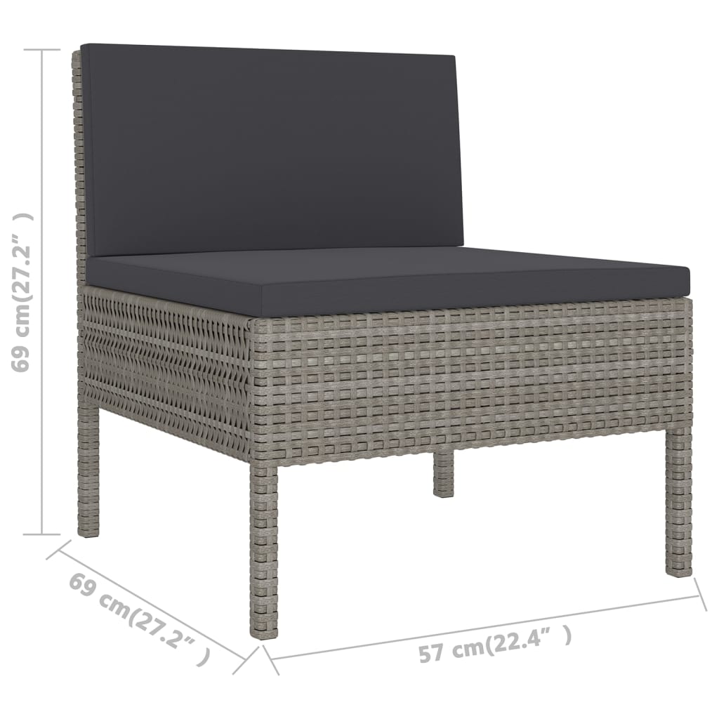 12 pcs conjunto lounge de jardim c/ almofadões vime PE cinzento - Image 9