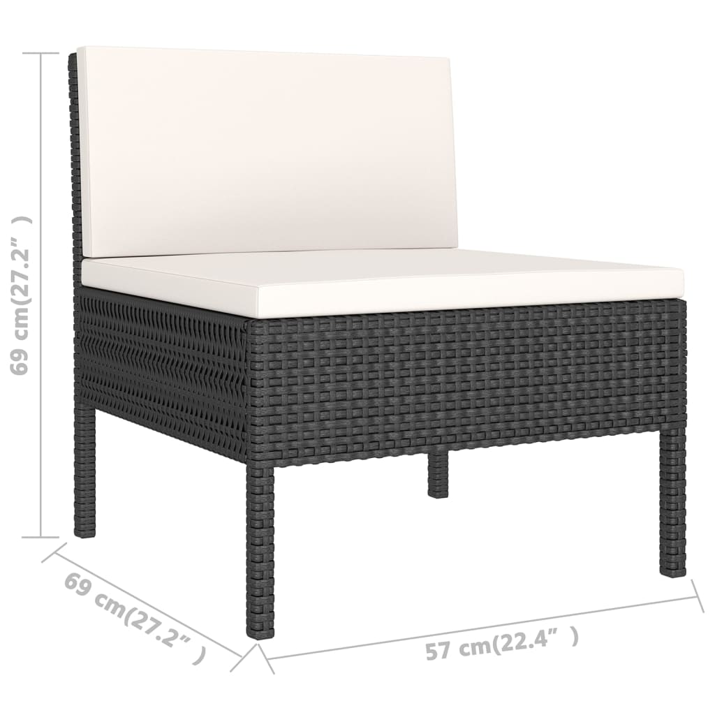 11 pcs conjunto lounge de jardim c/ almofadões vime PE preto - Image 9
