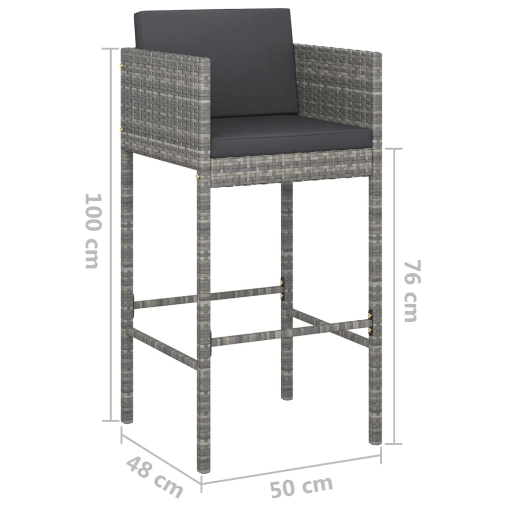 3 pcs conjunto de bar p/ jardim c/ almofadões vime PE cinzento - Image 7
