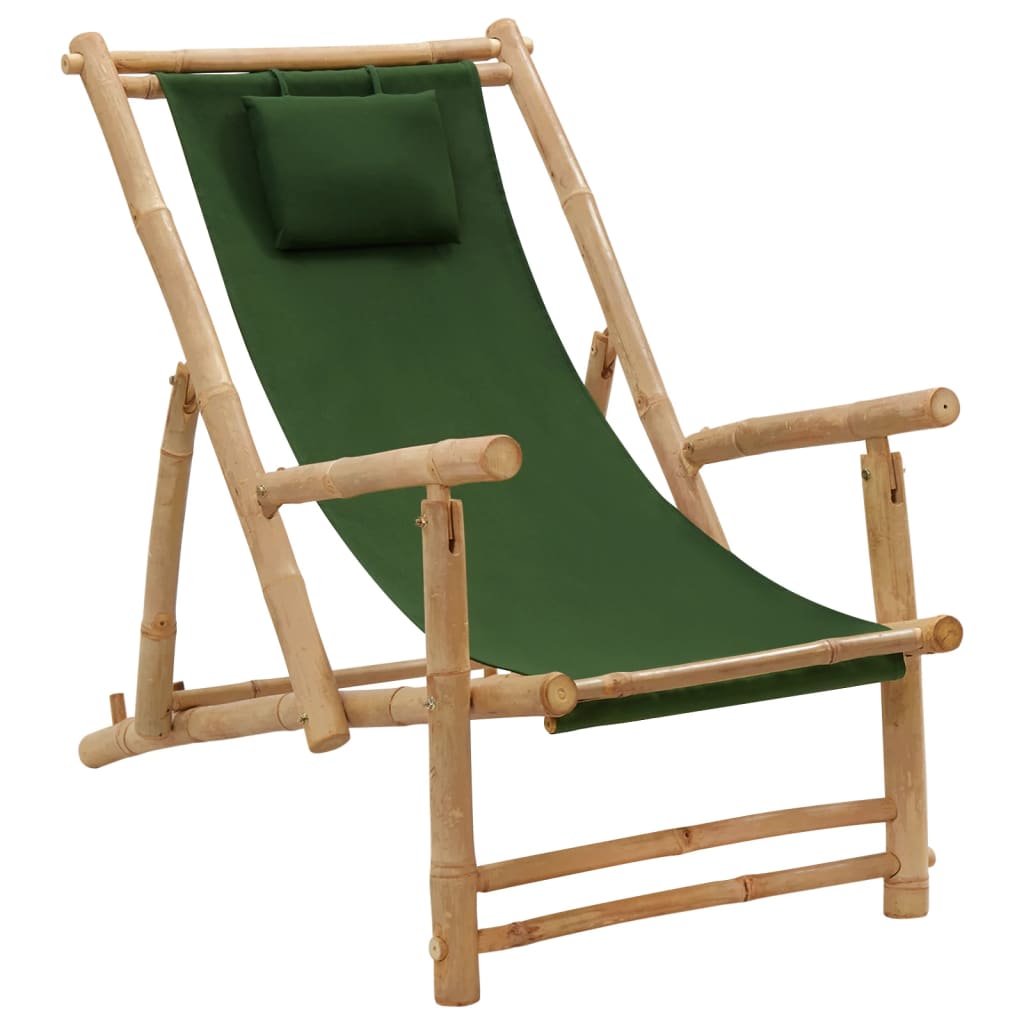 Cadeira de terraço de bambu e lona verde