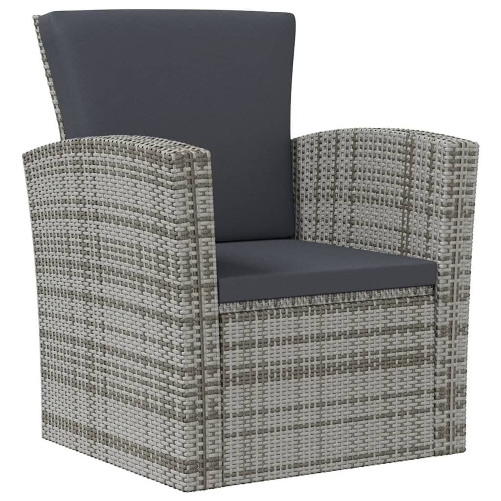 16 pcs conjunto lounge de jardim c/ almofadões vime PE cinzento - Image 2