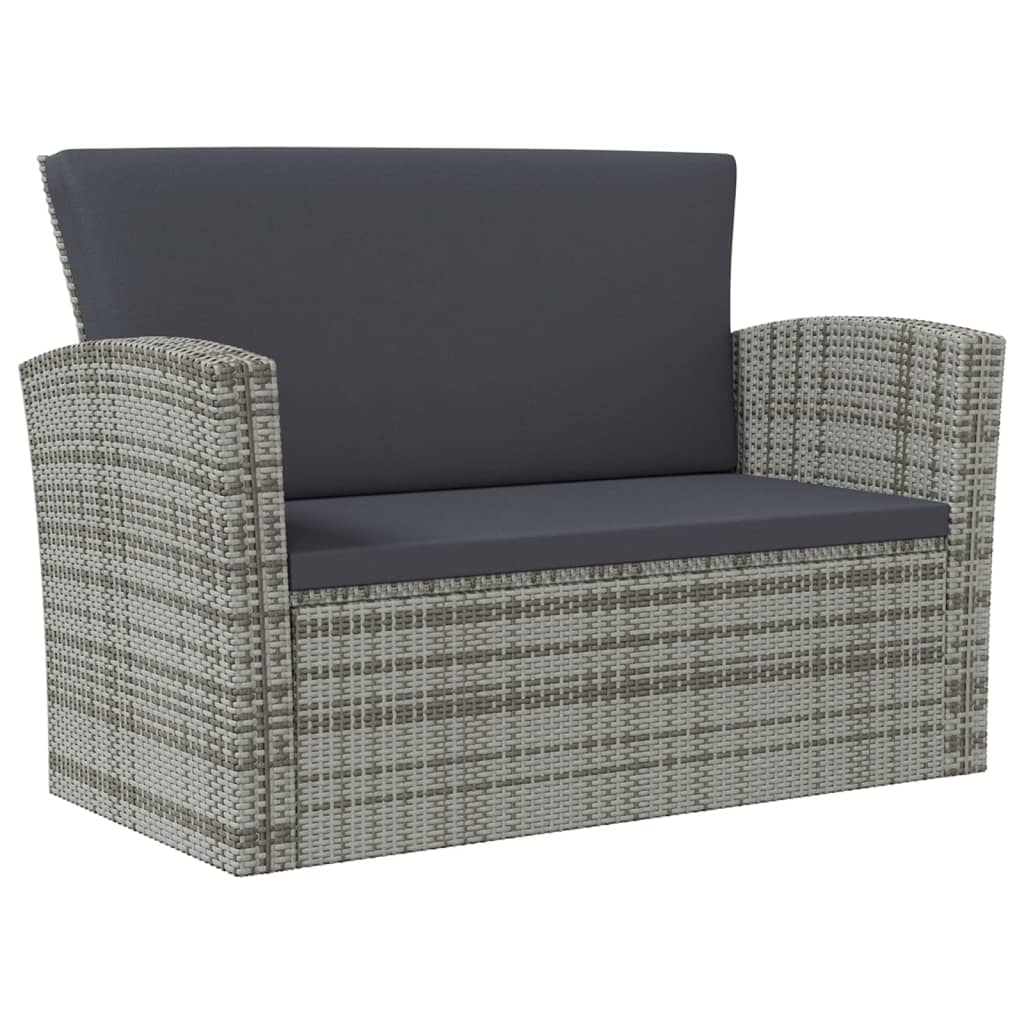16 pcs conjunto lounge de jardim c/ almofadões vime PE cinzento - Image 4