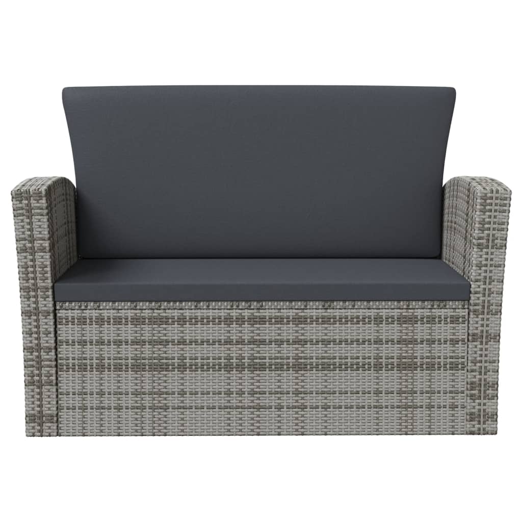 16 pcs conjunto lounge de jardim c/ almofadões vime PE cinzento - Image 5