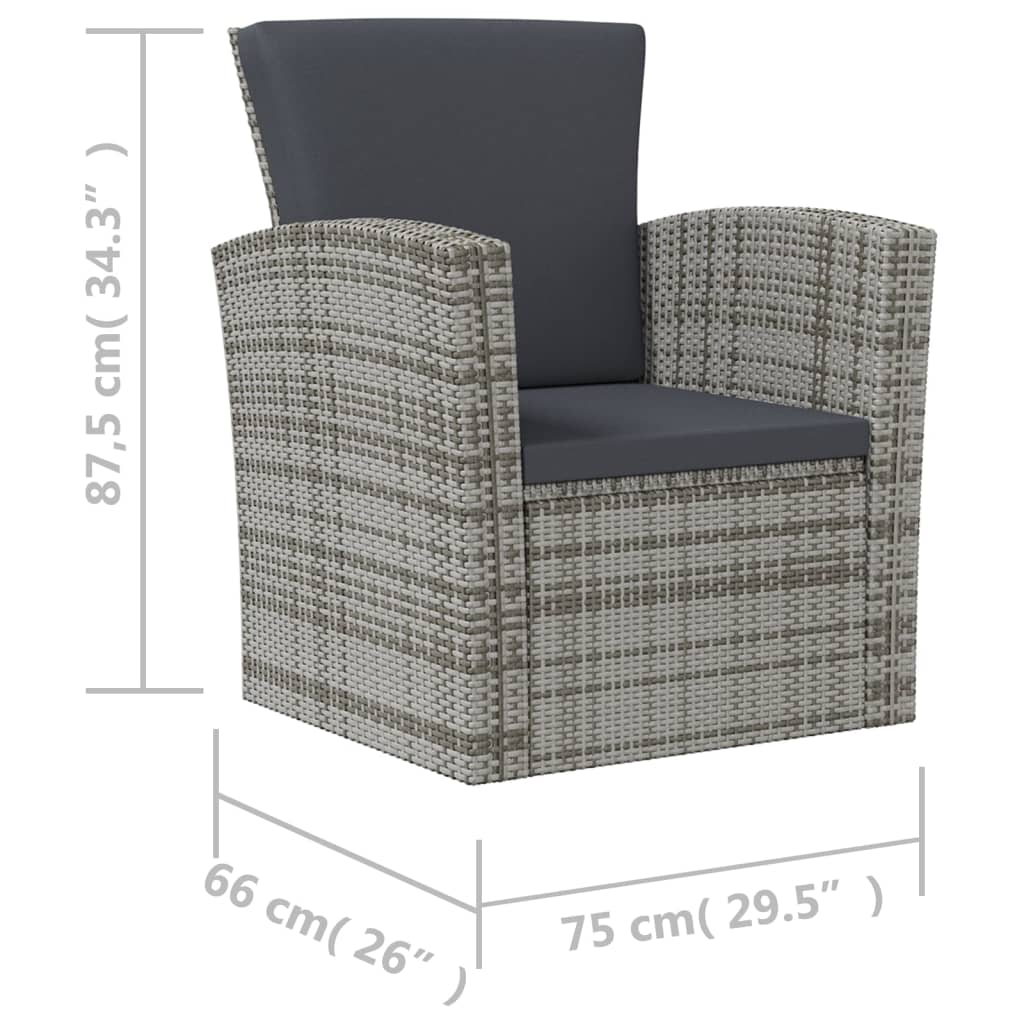 16 pcs conjunto lounge de jardim c/ almofadões vime PE cinzento - Image 8